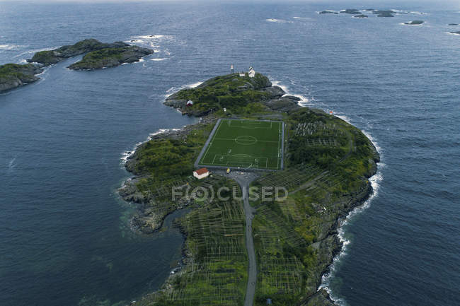 Football field at Norway, Lofoten Islands, Henningsvr — стокове фото