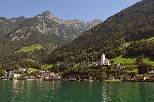 Svizzera, Uri caont, a bordo della nave a vapore Wilhelm Tell sul lago di 4 Cantoni al largo di Brunnen — Foto stock