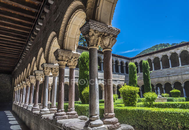 Espagne, Catalogne, province de Gérone, Ripoll, ancien monastère bénédictin du cloître de Santa Maria (XIe-XIIIe siècles)) — Photo de stock