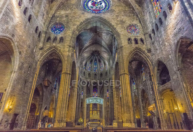 Spain, Catalonia, Girona, cathedral of Saint Mary, gothic nave — Stock Photo