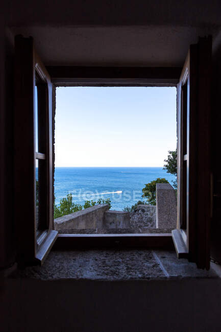 View of the sea from a window of the Aragonese castle of Ischia, Forio, Gulf of Naples, Campania region, Italy — Stock Photo