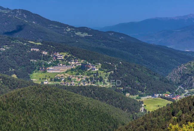 Spain, Catalonia, province of Girona, Spanish Pyrenees, la Molina ski station seen from the col de Tosses — Stock Photo