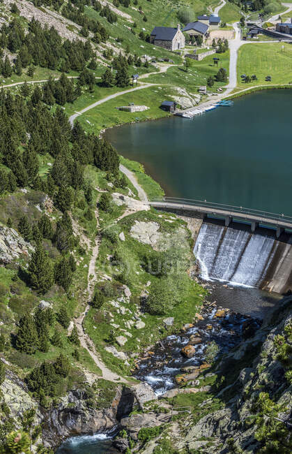 Spain, Catalonia, Pyrenees, comarque of Ripolles, hermitage of Saint Giles and reservoir of Nuria — Stock Photo