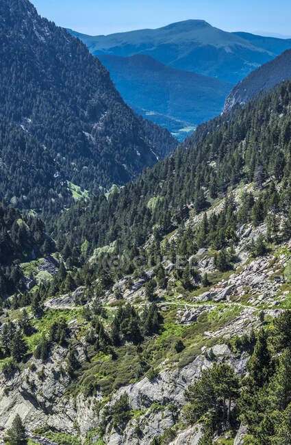 España, Cataluña, Pirineos, comarca de Ripolles, sendero en la montaña - foto de stock