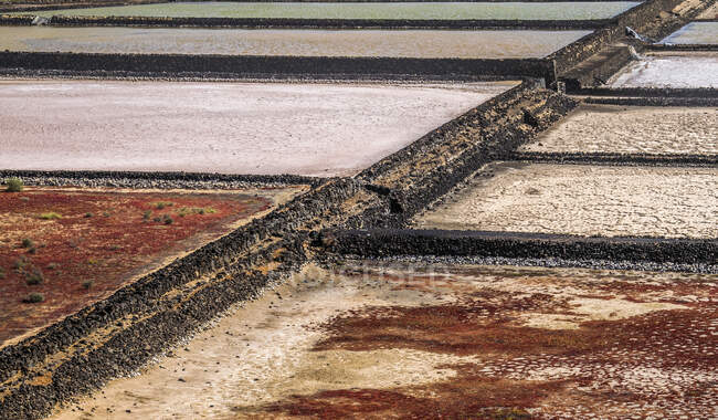Испания, Канарские острова, остров Лансароте, производство соли Janubio — стоковое фото
