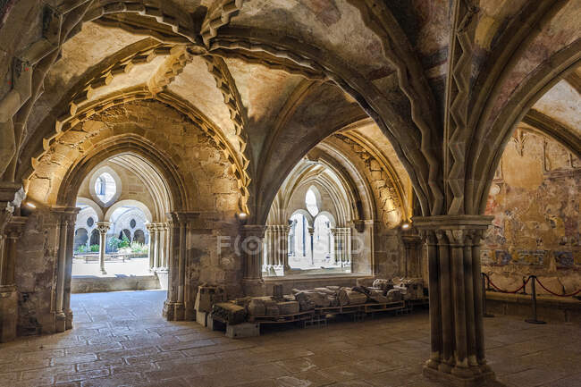 França, Limousin, Correze, Tulle, claustro da abadia Saint-Martin-et-Saint-Martial, abóbada cruzada no salão do capítulo (século XIV) — Fotografia de Stock