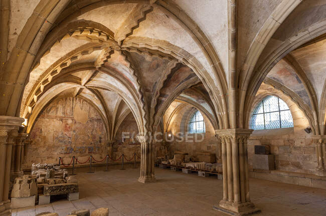 França, Limousin, Correze, Tulle, claustro da abadia Saint-Martin-et-Saint-Martial, abóbada cruzada no salão do capítulo (século XIV) — Fotografia de Stock