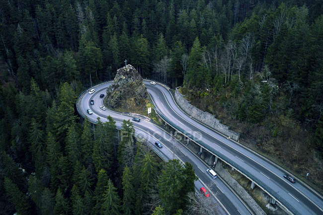 Europe, Germany, Bade-Wurtemberg, Breitnau, winding road through the black forest — Stock Photo