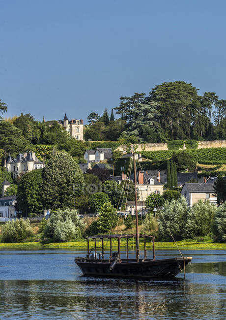 Frankreich, Zentrum-Val de Loire, Indre-et-Loire, Boot auf der Vienne bei Chinon — Stockfoto