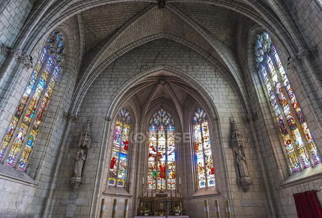 Francia, Centro-Val de Loire, Indre-et-Loire, Chinon, Iglesia de San Mauricio (siglo XV), vidrieras de Lucien-Leopold Lobin (siglo XIX)) - foto de stock