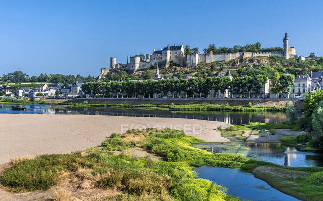 France, Center-Val de Loire, Indre-et-Loire, Royal Fortress of Chinon,  sand and dryed Vienne — Stock Photo