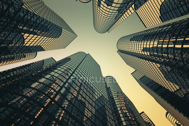 Rascacielos reflectantes, edificios de oficinas de negocios . - foto de stock