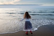 Вид ззаду дівчини, що дивиться на море, фокус на передньому плані — стокове фото