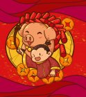 Creative illustration of year of the pig on red background — Stock Photo