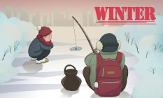 Illustration créative de garçons pêchant en hiver — Photo de stock