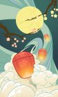 Creative Lantern Festival illustration with flowering trees and lanterns — Stock Photo