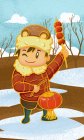 Новогодняя иллюстрация с счастливым мальчиком, держащим красный фонарь зимой — стоковое фото