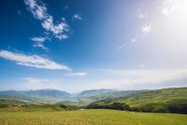 Summer landscape with green grassy hills and blue sky — Stock Photo