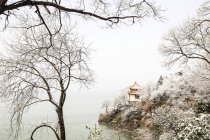 Jiangsu provincia, Wuxi Taihu, Turtle Head Islet en la nieve, China. - foto de stock