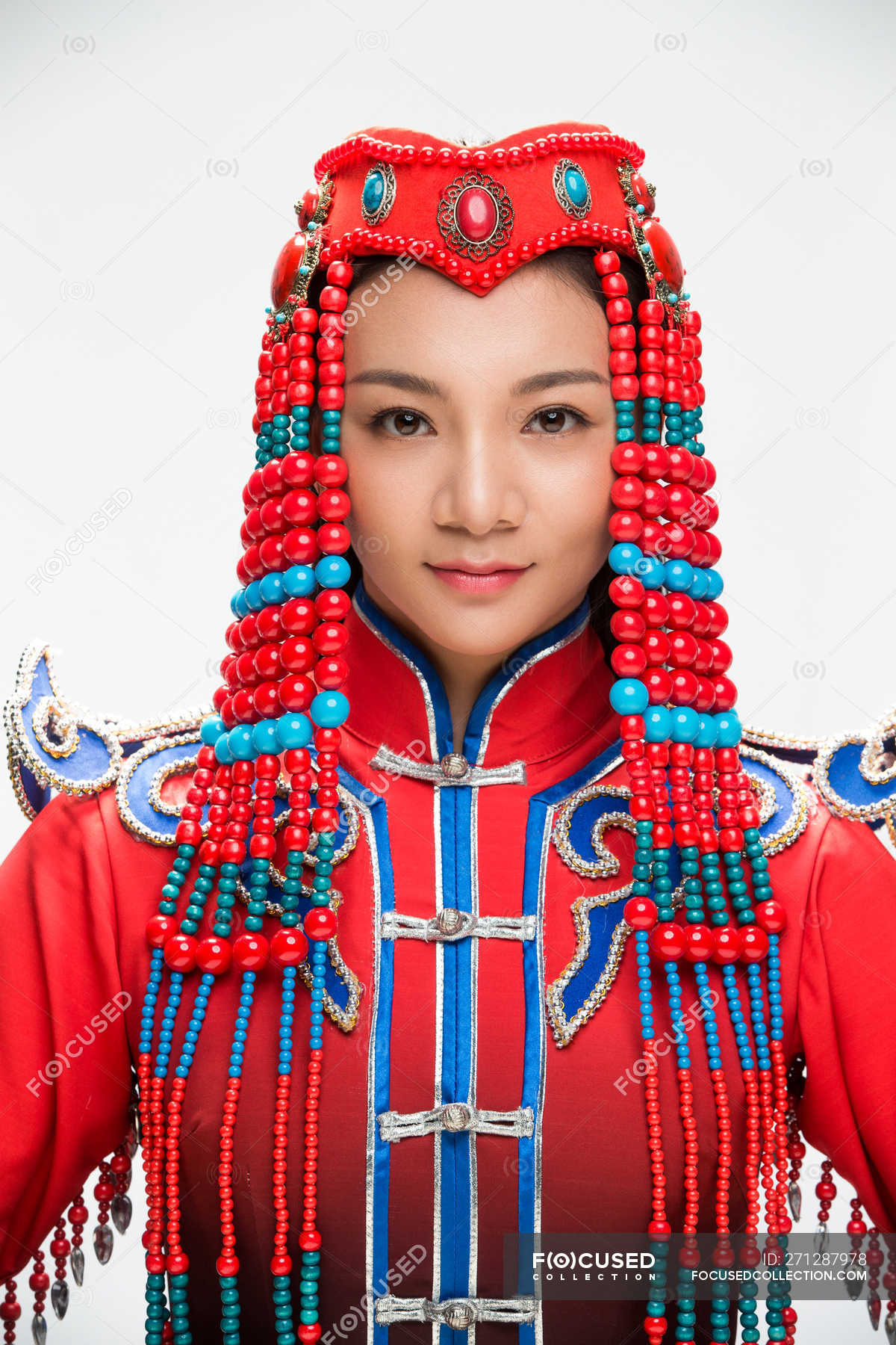 Beautiful Young Woman In The Mongolian Costume Looking At Camera — Fun
