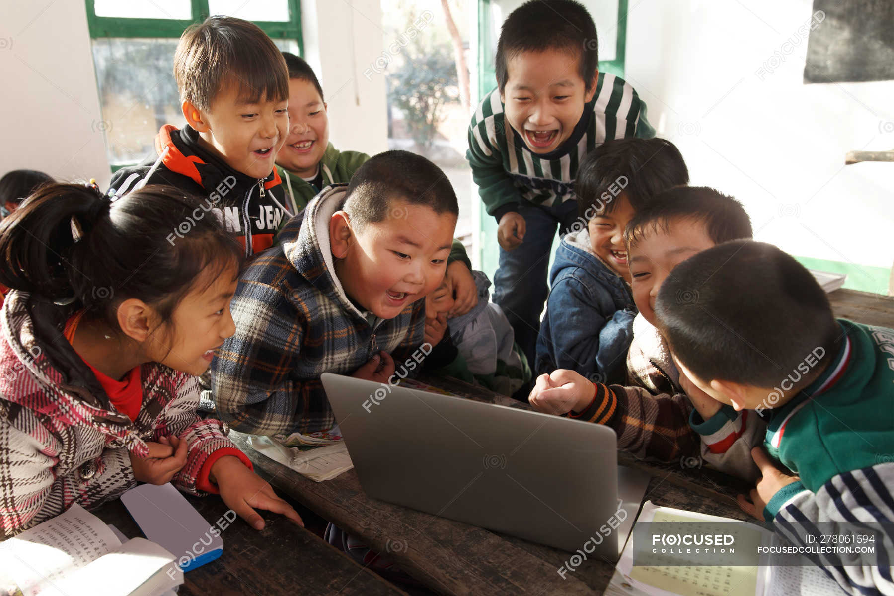 Chinese Rural Primary School Students Using Laptop Computer In ...