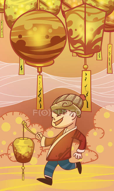 Belle illustration créative garçon tenant lanterne illuminée, concept de festival lanterne — Photo de stock