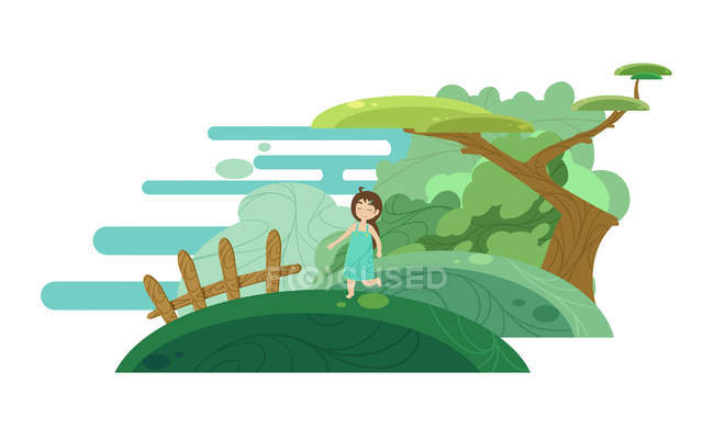 Bela ilustração criativa de menina andando ao ar livre na primavera — Fotografia de Stock