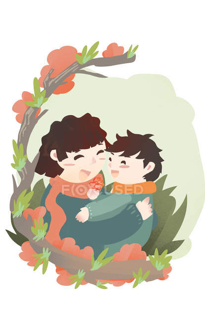 Beautiful creative illustration of happy mother and child hugging — Stock Photo