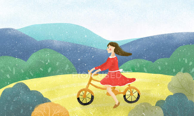 Jeune femme en vélo en plein air — Photo de stock