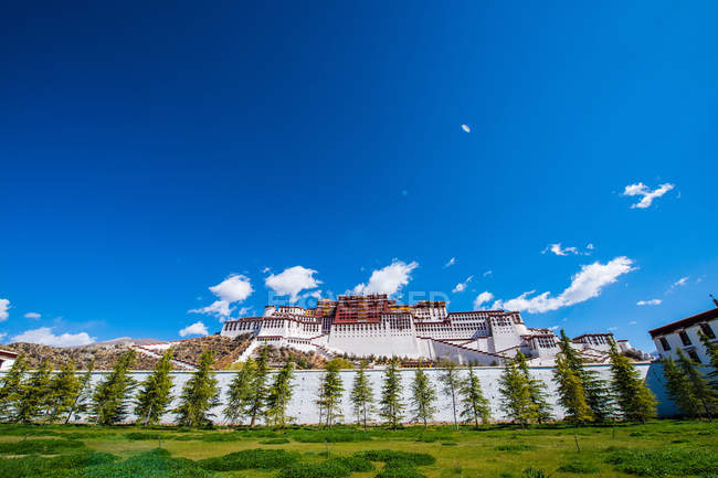 Vista de baixo ângulo do antigo palácio potala no Tibete — Fotografia de Stock