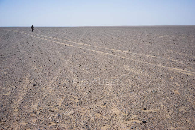 Persona che cammina nel deserto, Lop Nor, Xinjiang, Cina — Foto stock