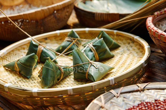 Vista de perto dos ingredientes para o tradicional pudim de arroz chinês — Fotografia de Stock