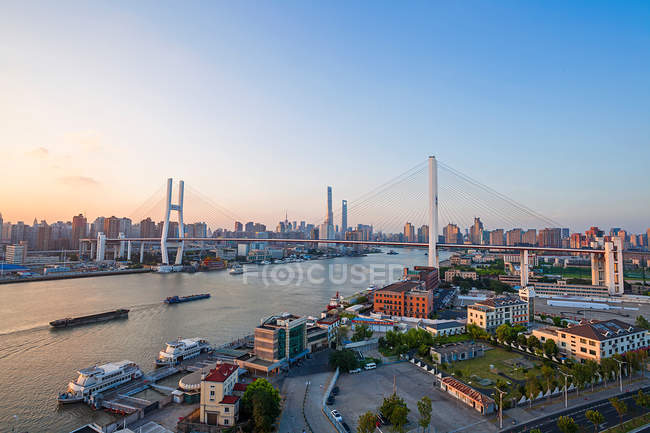 Aerial view of urban cityscape and Nanpu bridge in Shanghai — Stock Photo