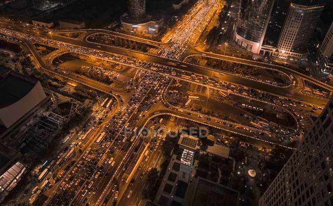 Aerial view of CBD building and night scene in Beijing — Stock Photo