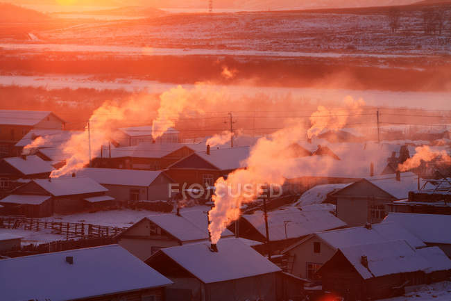 Border village in snow at Inner Mongolia EerguNa — Stock Photo