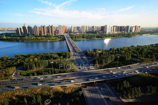 Aerial view of urban architecture in Shenyang, China — Stock Photo