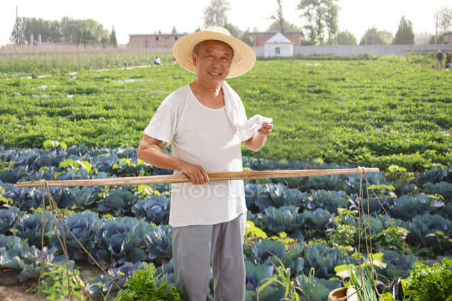 Agricultor que trabalha no terreno — Fotografia de Stock