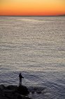 Coucher de soleil à Camogli, pêcheur, Ligury — Photo de stock