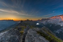 Sunrise towards Marmolada and Fedaia pass, Fassa Valley, Dolomites, Trentino-Alto Adige, Italy — Stock Photo