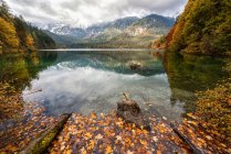Riflessioni autunnali sul lago di Tovel, Ville d'Anaunia, Val di Non, Parco Naturale Adamello-Brenta, Trentino-Alto Adige, Italia — Foto stock