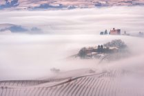 Nebbia invernale a Grinzane Cavour, Langhe, Piemonte, Italia — Foto stock