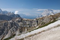 Três picos de Lavaredo, Tre Cime di Lavaredo, Dolomitas montanha, UNESCO, Patrimônio Mundial, Veneto, Itália, Europa — Fotografia de Stock
