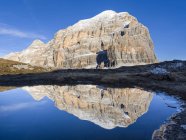 Le cime delle Tofane dalla Val Travenanzes nelle Dolomiti vicino a Cortina d'Ampezzo. Le Dolomiti sono dichiarate Patrimonio dell'Umanità dall'UNESCO. europa, Europa centrale, Italia, novembre — Foto stock