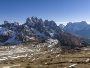 The peaks of the Cadini mountain range - Cadini di Misurina in the Dolomites, seen from the Drei Zinnen - Tre Cime di lavaredo. The dolomites are part unesco world heritage. europe, central europe, italy,  october — Stock Photo