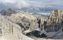 Mount Conturines and the  Fanes mountains high above Alta Badia in the Dolomites.  The Dolomites are listed as UNESCO World heritage. europe, central europe, italy,  october — Stock Photo