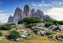 Tre Cime di Lavaredo, a face norte, Dolomitas, Alpes, Veneto, Trentino-Alto Adige, itália — Fotografia de Stock