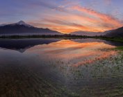Panoramic view of Pian di Spagna flooded with Mount Legnone reflected in the water at sunset Valtellina Lombardy, Italy, Europe — Stock Photo