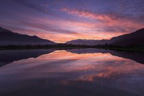 Natural reserve of Pian di Spagna flooded with snowy peaks reflected in the water at sunset Valtellina Lombardy, Italy, Europe — Stock Photo