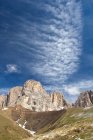 The Langkofel Group is a massif in the western Dolomites. It separates Grden (to the north) and the Fassa valley (to the south), as well as the Sella massif (to the east) and the Rosengarten (to the west). Northwest of the Langkofel is the Se — Stock Photo