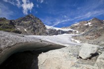 The shadow of a crevasse, a deep crack in the ice of the Fellaria glacier, Valmalenco, Valtellina, Lombardy, Italy, Europe — Stock Photo